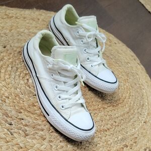 Converse Low Top Moccasins in White with Black Trim and Light Green Accents